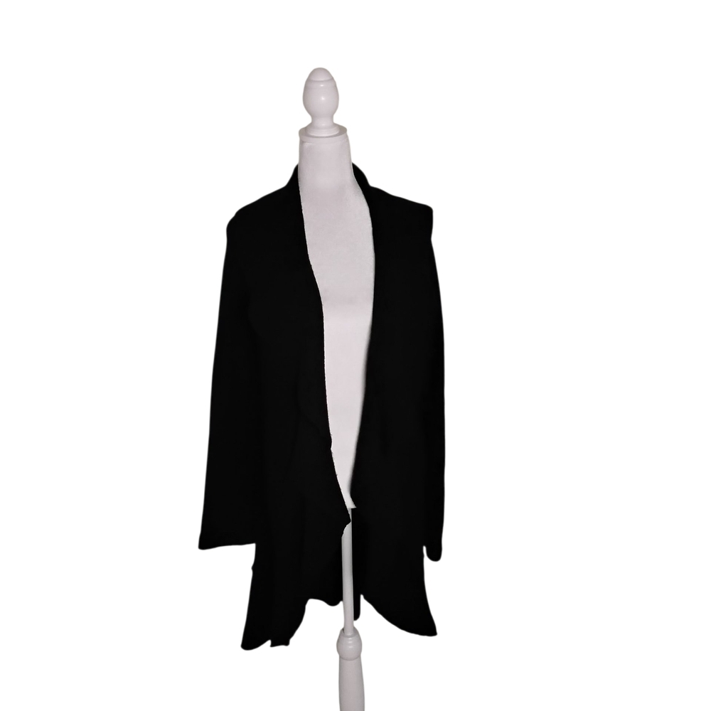Anthropologie MOTH 100% Merino Wool Black Open Front Waterfall Cardigan Sweater